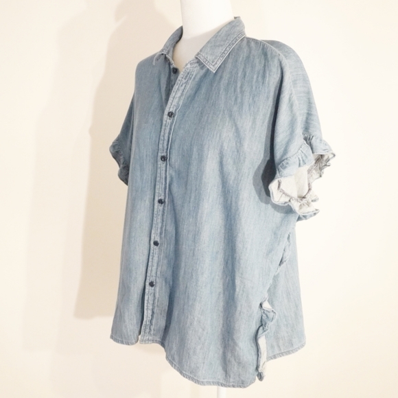 MADEWELL Oversized Side Ruffle Chambray Top/Blouse - Picture 4 of 7